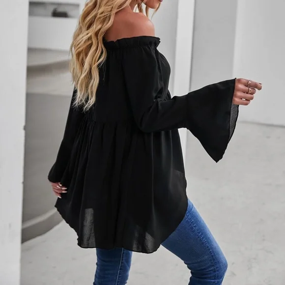 Boho Casual Off Shoulder Bell Sleeve Top - Picture 5 of 12